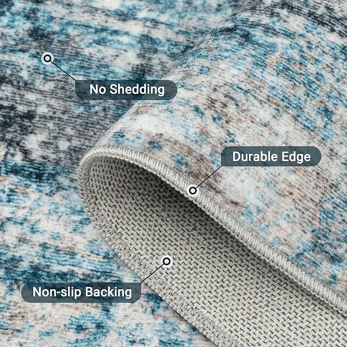 LEPEII 6x9 Area Rugs, Washable Modern Abstract Area Rugs for Living Room, Indoor Neutral Area Rug for Bedroom, Dining Room, Low Pile Non-Slip Non Shedding Rugs-Blue