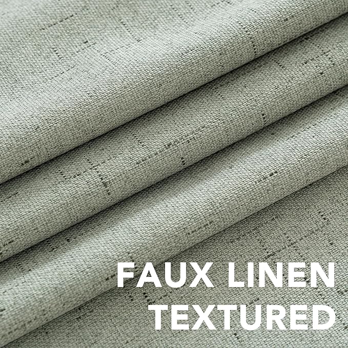 H.VERSAILTEX Linen Blackout Curtains 108 Inches Long 100% Absolutely Blackout Thermal Insulated Textured Linen Look Curtain Draperies Anti-Rust Grommet, Energy Saving with White Liner, 2 Panels, Sage