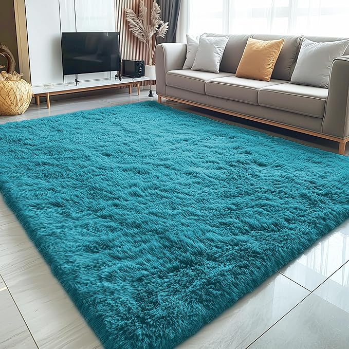 OLANLY 5x7 Machine Washable Large Area Rugs for Living Room, Bedroom, Soft Fluffy Shaggy Bedside Rug, Indoor Floor Carpet for Kids Girls and Boys, Dorms, Nursery, Home Decor Aesthetic, Teal