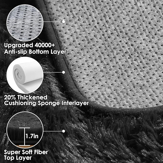 ONASAR Black 8x10 Area Rugs for Living Room, Large Fluffy Shag Bedroom Rug, Ultra Soft Thick Shaggy Floor Big Indoor Carpets for Kids Boys Girls Teen Nursery Dorm Modern Home Decor Aesthetic