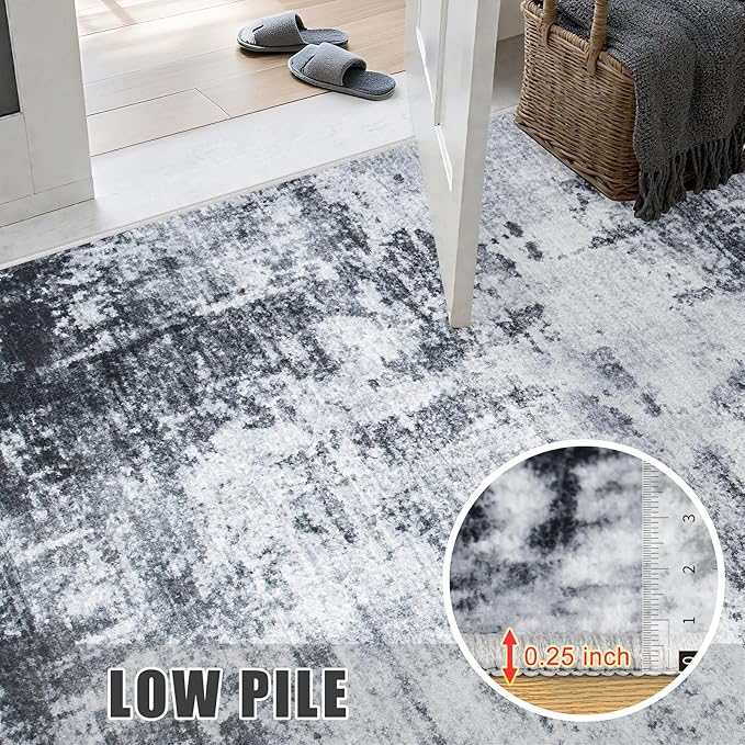 10x14 Area Rug Living Room Rug: Washable Modern Abstract Soft Thin Rug Indoor Floor No Slip Stain Resistant Carpet for Bedroom Dining Room Farmhouse Nursery Home Office - Dark-Black