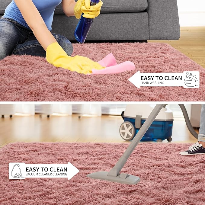 Tepook Super Soft Fluffy Rugs for Living Room, Shag 6x9 Area Rugs for Bedroom, Modern Shaggy Rug Fuzzy Carpets for Kids, Plush Indoor Nursery Home Decor Rug with Non-Slip Bottom, Blush