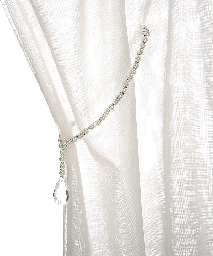 SUQ I OME 1 Pair of Luxury Crystal Beaded Magnetic Curtain Tieback and Holdback Curtain Clips Curtain Buckle Curtain Holder Blingbling Curtain Holdbacks for Drapes,Crystal