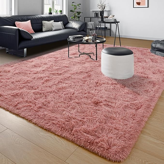 Tepook Area Rugs 9x12 for Living Room, Super Soft Fluffy Rugs for Bedroom, Modern Shaggy Rug Fuzzy Carpets for Kids, Plush Indoor Nursery Home Decor Rug with Non-Slip Bottom, Blush
