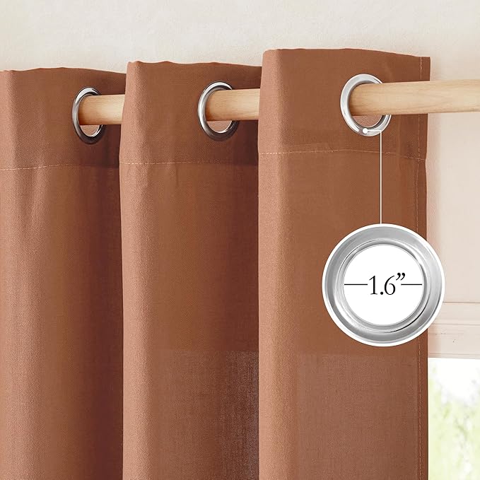 NICETOWN Caramel Linen Curtains for Kitchen, Thick Flax Small Window Treatments Semi Sheer Privacy Assured with Light Through for Cafe/Bathroom, W42 x L96, 2 Panels