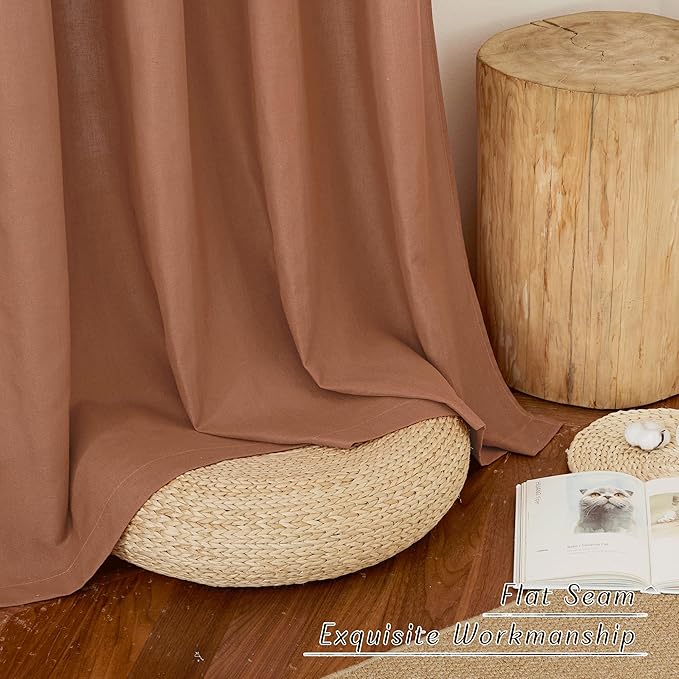NICETOWN Caramel Linen Curtains for Kitchen, Thick Flax Small Window Treatments Semi Sheer Privacy Assured with Light Through for Cafe/Bathroom, W55 x L132, 2 Panels