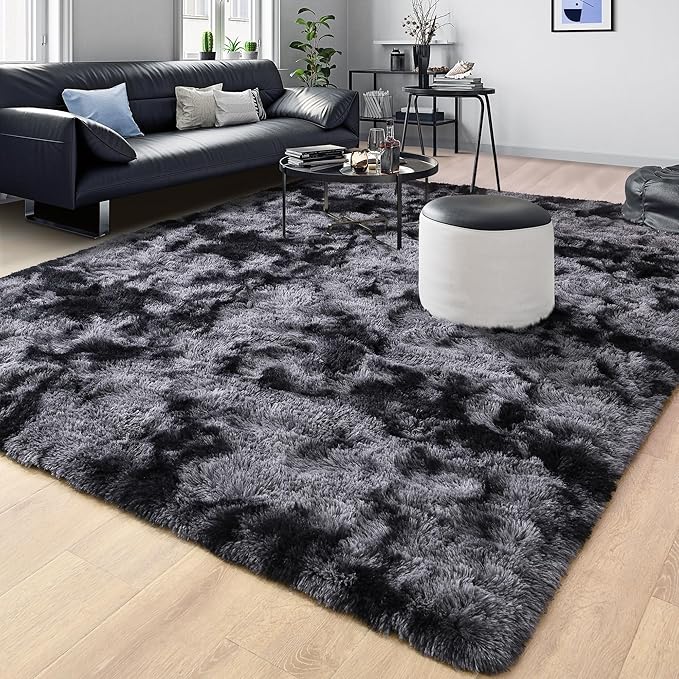 Tepook Area Rugs 10x14 for Living Room, Super Soft Fluffy Rugs for Bedroom, Modern Shaggy Rug Fuzzy Carpets for Kids, Plush Indoor Nursery Home Decor Rug with Non-Slip Bottom, Tie-Dyed Dark Grey