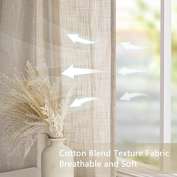 MYSKY HOME Oatmeal French Door Curtains for Door Window 40 Inch Length 2 Panels Short Semi Sheer Light Filtering Curtain for Glass Small Window Drapes Rod Pocket for Bedroom Bathroom, Taupe, 26" Wide