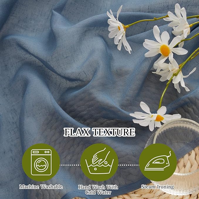 NICETOWN Linen Sheer Stone Blue Curtains 108 inch Long for Living Room, Grommet Semi Sheer Linen Blend Curtains & Drapes Privacy with Light Filtering for Nursery/Laundry, W52 x L108, 2 Panels