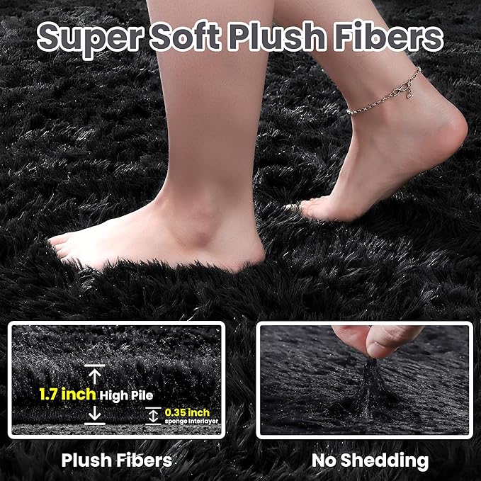 5x7 Area Rugs for Living Room: Ultra Soft Fluffy Shag Black Rug for Bedroom, Non-Slip Large Fuzzy Plush Rug Indoor Floor Carpet for Nursery Kids Boys Girls Room, Dorms, Modern Home Decor