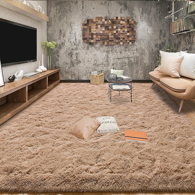 Tepook Super Soft Fluffy Rugs for Bedroom, Shag 5x8 Area Rugs for Living Room, Modern Shaggy Rug Fuzzy Carpets for Kids, Plush Indoor Nursery Home Decor Rug with Non-Slip Bottom, Beige