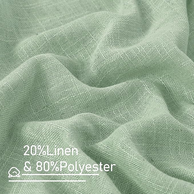 LAMIT Fresh Green Linen Curtains 72 Inch Length for Living Room, Soft Thick Linen Textured Window Drapes Semi Sheer Light Filtering Bronze Grommet Panels Rustic Country Decor, 2 Panels, 52 x 72 Inch