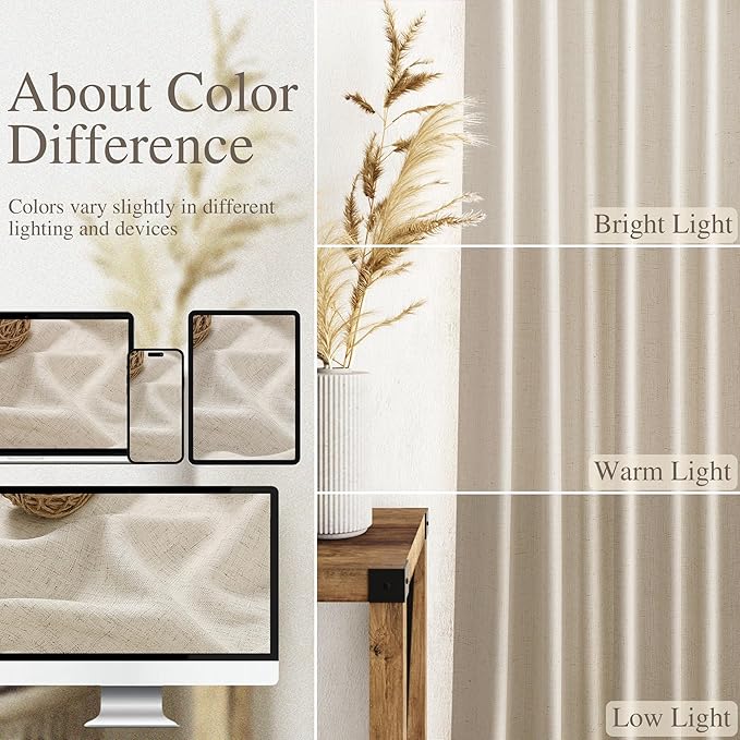 Boho Linen Curtains for Living Room 94 Inches Long Light Filtering Semi Sheer Curtain Back Tab Boho Eclectic Home Decor Elegant Luxury Farmhouse Drapes for Bedroom Dinner Room 52x94, 2 Panels