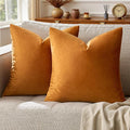 GIGIZAZA Decorative Throw Pillow Covers for Sofa,Cinnamon Orange 18x18 Velvet Bed 2 Pack Soft Cushion Cover