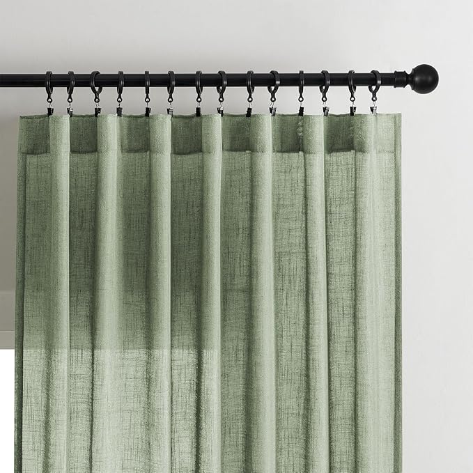 Joydeco Linen Curtains 72 Inch Length 2 Panel Sets,Light Filtering Curtains for Bedroom 52 Inch Wide Living Room Drapes with Back Tabs & Rod Pockets (W52 x L72 Inch, Loden)