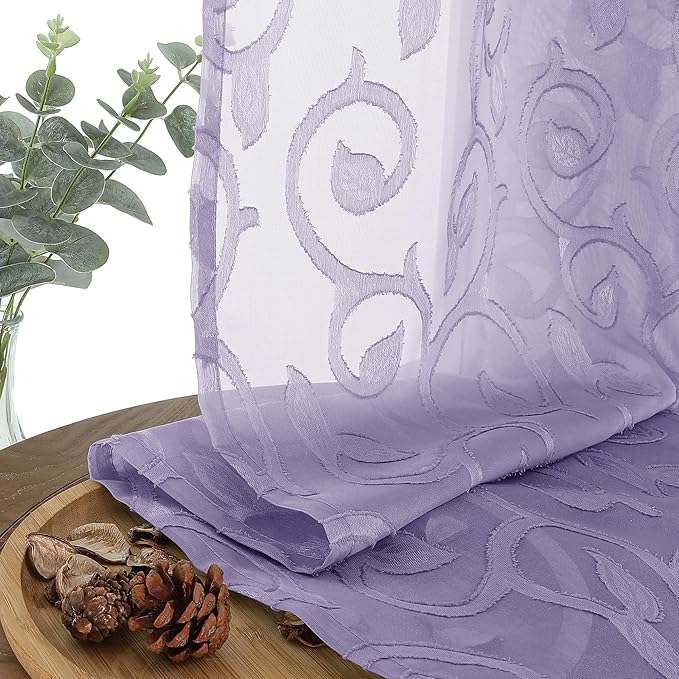 OWENIE Furman Sheer Curtains 45 Inch Length 2 Panels Set for Living Room Bedroom, Airy Jacquard Clip Short Curtains for Small Window, Modern Rod Pocket Bathroom Window Curtain Each 42Wx45L inch