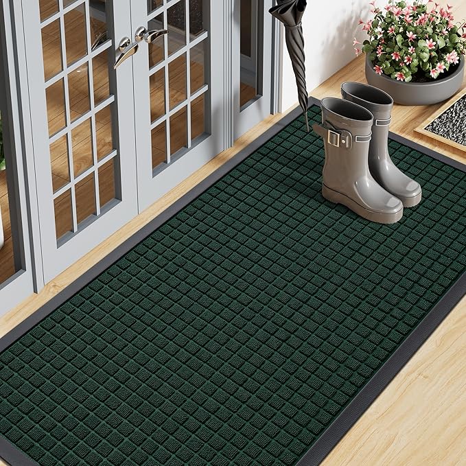 Smiry Front Door Mat Outside Entrance, Heavy Duty Natural Rubber Doormat, Non Slip, Trap Dirt and Moisture, Easy Clean, Low Profile Welcome Floor Mats for Indoor Outdoor Entry, 47x23 Inch, Black Green