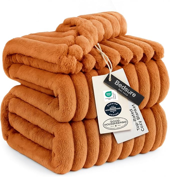 Bedsure GentleSoft Orange California King Size Blanket for Couch - Cozy Soft Fall Blankets for Women, Cute Small Fleece Throws for Girls, 102x96 Inches