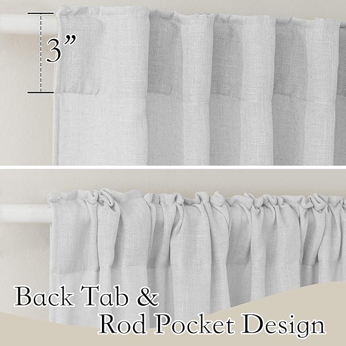 RYB HOME Linen Sheer Curtains for Living Room Textured Semi Sheer Curtains Large Window Covering for Bedroom Patio Door, Dove Grey, 52 inch Width x 95 inch Length, 2 Pcs