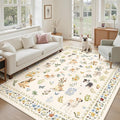 Dog 6x9 Area Rugs for Living Room, Machine Washable Animal Floral Vintage Rug Non-Slip Low Pile Soft Throw Rugs for Bedroom Dining Room Kitchen Nursery Playroom (6 x 9,Beige)