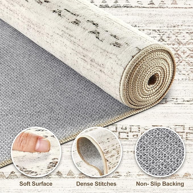 Nakagishi Area Rug Living Room Rugs: 4X6 Machine Washable Boho Large Neutral Farmhouse Stain Resistant Moroccan Indoor Floor Carpet for Bedroom Nursery Dorm Dining Room Home-Multi Color
