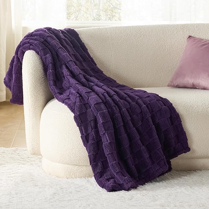 Bedsure GentleSoft Purple Throw Blanket for Couch - Checkered Fleece Blankets Gifts for Kids Girls, Cute Soft Cozy Mother's Day Throw for Bedroom Home Decor Gifts, 50x60 Inches