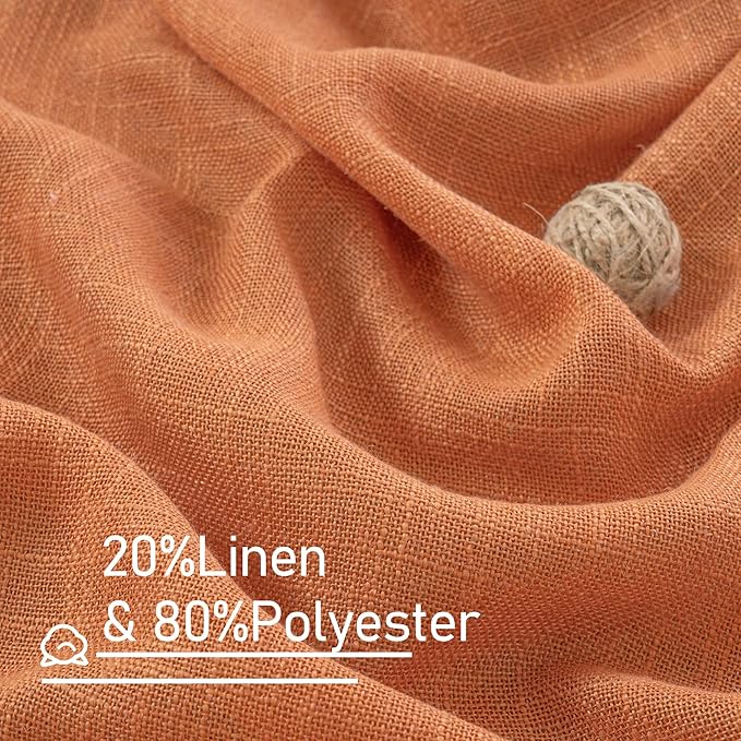 LAMIT Orange Linen Curtains 54 Inch Length, Semi Sheer Light Filtering Panels Bronze Grommet Rust Country Decor Drapes for Bedroom/Living Room, Burnt Orange, 2 Panels, 34 x 54 Inch