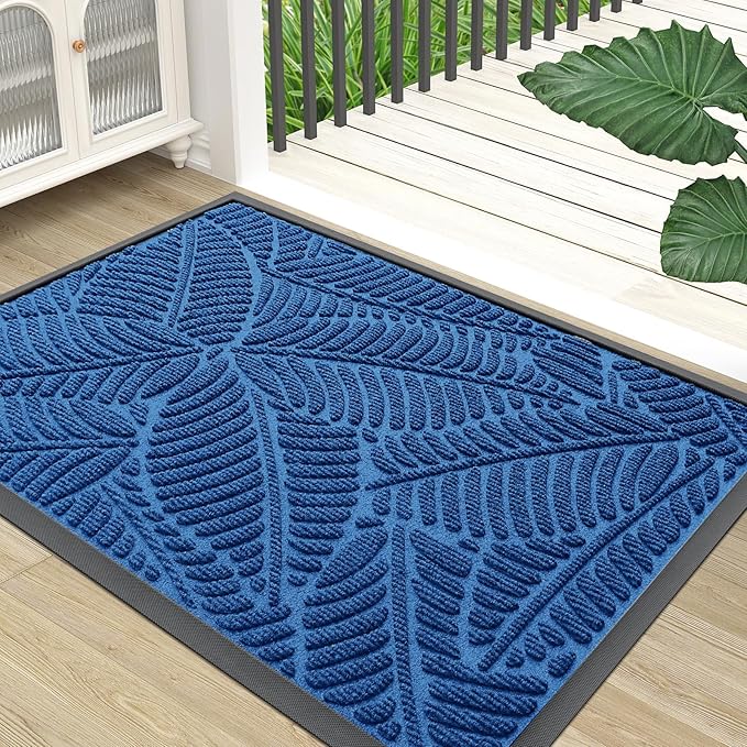 Colorxy Waterproof Doormat, Sturdy Natural Rubber Front Door Mats, Non Slip Low Profile Indoor Outdoor Entrance Mat, Stain Resistant Easy Clean Floor Mat for Patio or Entryway, 47''x24'', Light Blue