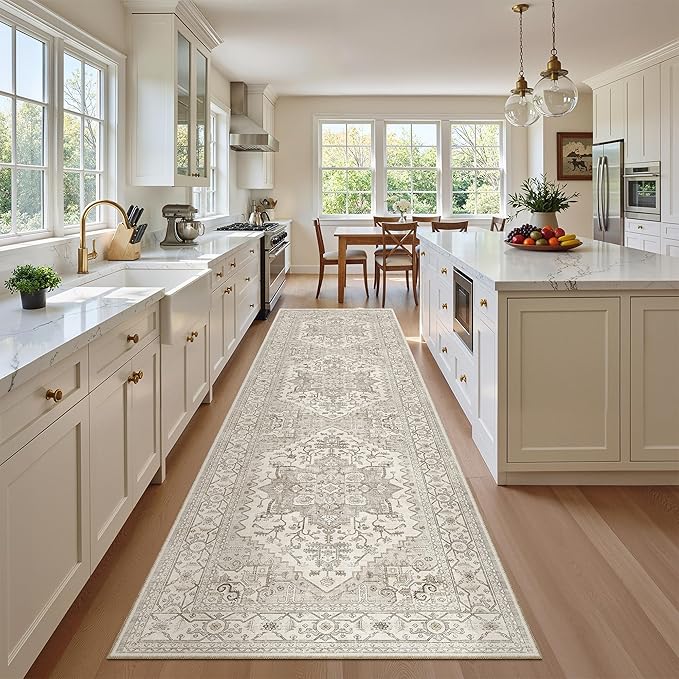 Madane Hallway Runner Rug 2'6''x10' Kitchen Runner, Non Slip Vintage Runners for Hallways 10ft Washable Kitchen Rugs Soft Low Pile 2.5x10 ft Rug Runner for Entryway and Bedroom, Beige/Brown
