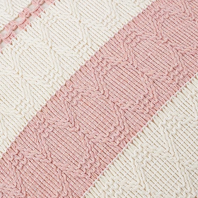 Fancy Homi Set of 1 Boho Pink Decorative Throw Pillow Cover 22x22 Inch for Couch Bed Sofa, Aesthetic Modern Organic Farmhouse Home Decor, Soft Cotton Cute Accent Macrame Woven Cushion Case