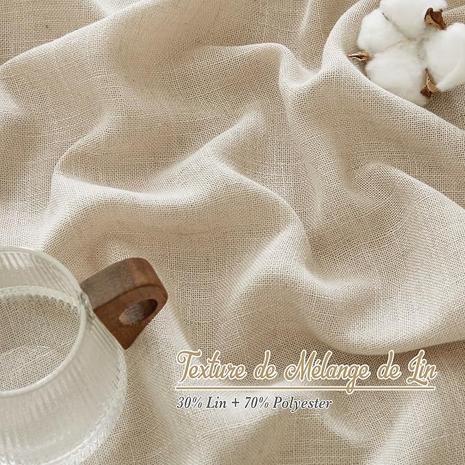 NICETOWN Cream Beige Linen Curtains & Drapes 84 inches Long, Grommet Flax Linen Burlap Semi Sheer with Light Filtering Privacy Window Treatments for Living Room, W52 x L84, 2 Pieces