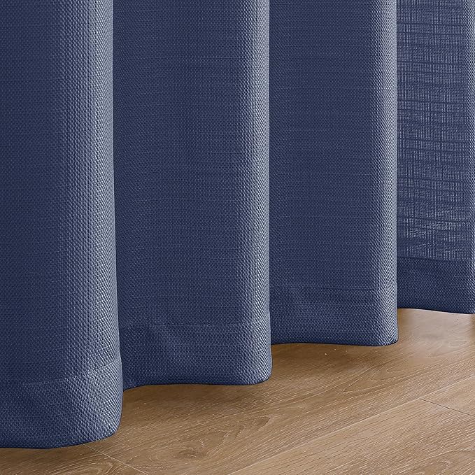 Chyhomenyc Blue Valance for Windows, Light Filtering Faux Linen Solid Short Curtain Valance, Burlap Decorative Small Curtain for Kitchen Bathroom Laundry Basement, 60Wx12L inch, 1 Piece