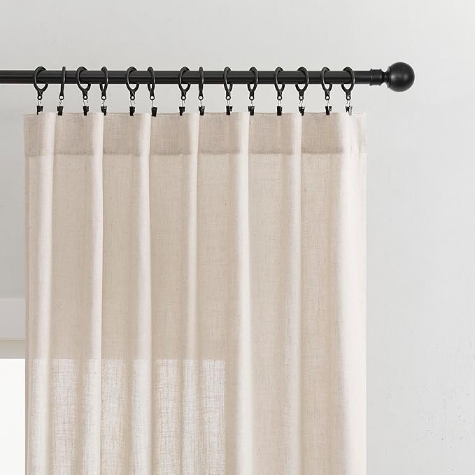 Joydeco Linen Curtains for Living Room,Semi Sheer Drapes Window Long Curtains 90 inches Long Pink Beige