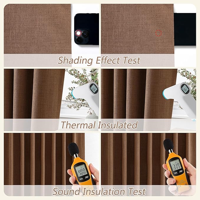 Guken Caramel Brown 100% Blackout Linen Curtains 100 Inch Length 2 Panels Set for Living Room Bedroom Back Tab/Rod Pocket Thermal Insulated Black Out Drapes Room Darkening Window Curtains