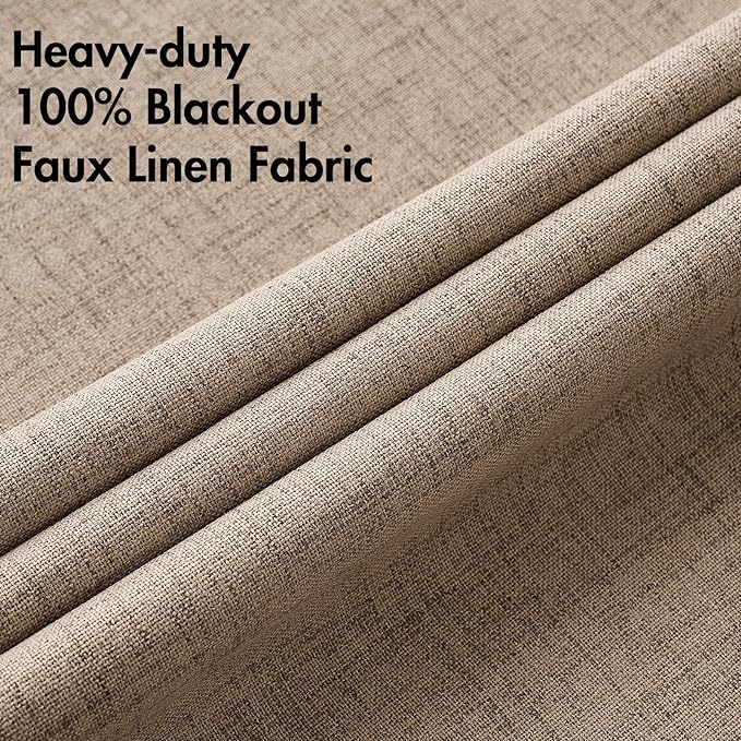 MIULEE 100% Blackout Linen Textured Curtains for Bedroom Solid Thermal Insulated Copper Brown Grommet Room Darkening Curtains & Drapes Luxury Decor for Living Room Nursery 52 x 84 Inch (2 Panels)