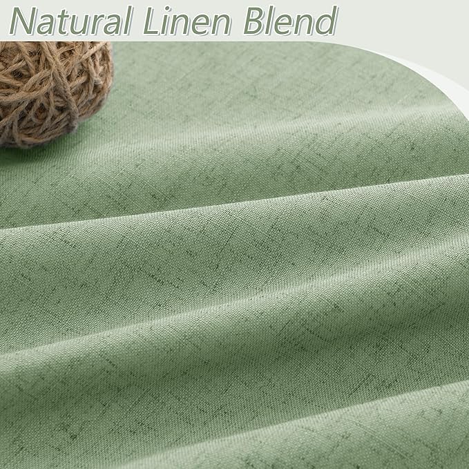 Guken 100% Blackout Linen Curtains 84 Inch Length 2 Panels Set for Living Room Bedroom Back Tab Thermal Insulated Black Out Linen Drapes Room Darkening Window Curtains 84 Inches Long,Light Sage