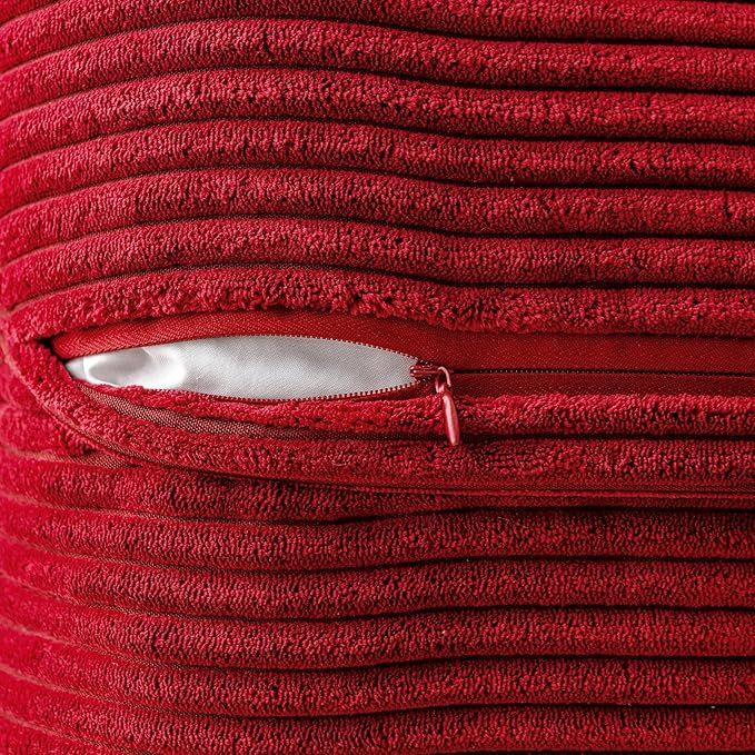 MIULEE Decorative Throw Pillow Covers for Couch Bed Livingroom 20x20 Inch Set of 2 Red Boho Accent Throw Pllows Broadside Striped Patchwork Soft Corduroy Pillowcases