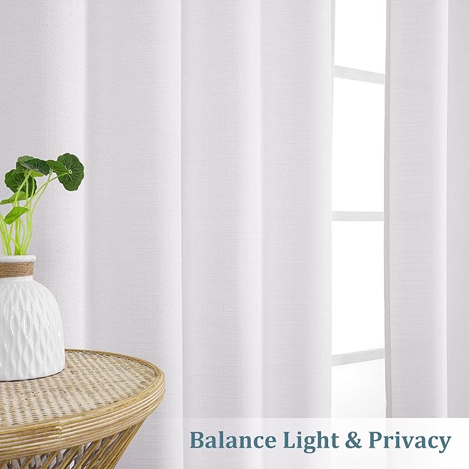 Chyhomenyc White Short Curtain Valance for Windows, Faux Linen Textured Half Window Curtains, Burlap Solid Topper Small Curtain Valance for Bathroom Laundry Basement, 60Wx20L Inch, 1 Piece