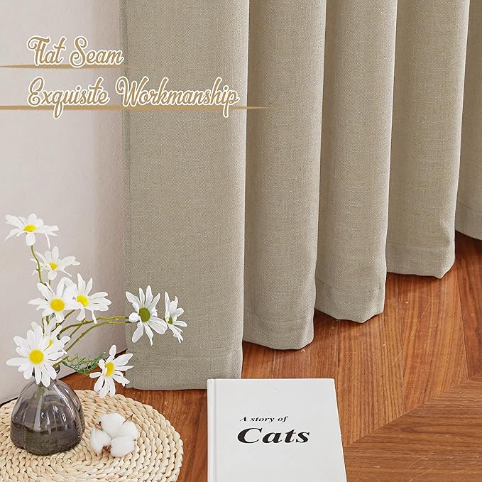 NICETOWN Taupe Curtains 84 inch Length 2 Panels Set, Rod Pocket & Back Tab Natural Linen Burlap Semi Sheer Window Treatments Privacy with Light Filtering for Bedroom/Living Room, W52 x L84
