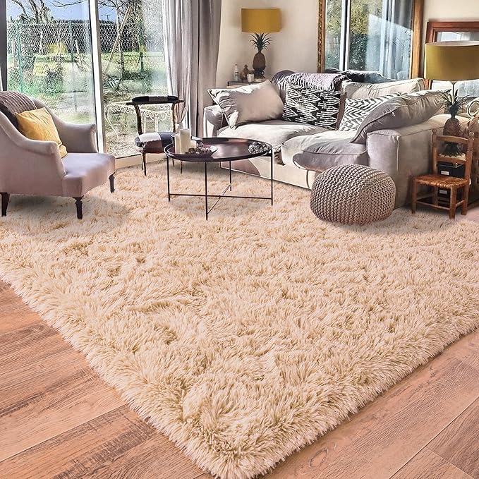 Rugs for Living Room 6x9, Soft Shaggy Modern Shag Area Rug for Bedroom, Upgrade Non-Slip Plush Fluffy Carpet for Kids Boys Girls Room Home Decor Aesthetic, Camel