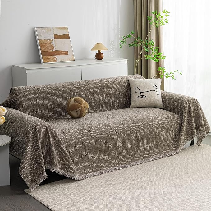MYSKY HOME Couch Covers for 3 Cushion Couch Sofa, Sectional Couch Cover L Shape Chenille Couch Cushion Covers for Pets, Furniture Protector Cover for Dogs, Kids, 71"X150", Sand