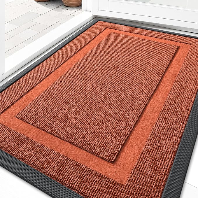 OLANLY Front Door Mat Indoor Outdoor Entrance, Waterproof All-Season, All-Weather Doormat, Sturdy Natural Rubber, Low Profile, Easy Clean Patio Porch Entryway Mat, 35x23, Vermillion Red