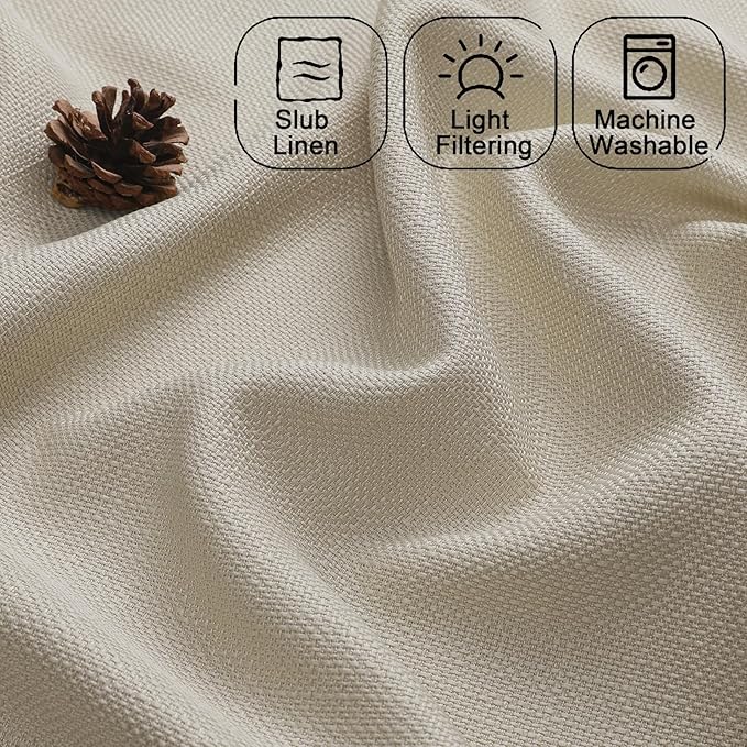 Chyhomenyc Moon Beige Valance for Windows, Light Filtering Faux Linen Solid Short Curtain Valance, Burlap Decorative Small Curtain for Kitchen Bathroom Laundry Basement, 60Wx12L inch, 1 Piece
