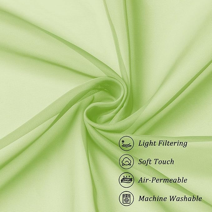 Chyhomenyc Lime Sheer Curtains 96 inches Long 2 Panels, Light Filtering Soft Airy Solid Elegant Voile Window Treatment Drapes for Bedroom Living Room, 42Wx96L, 8FT L