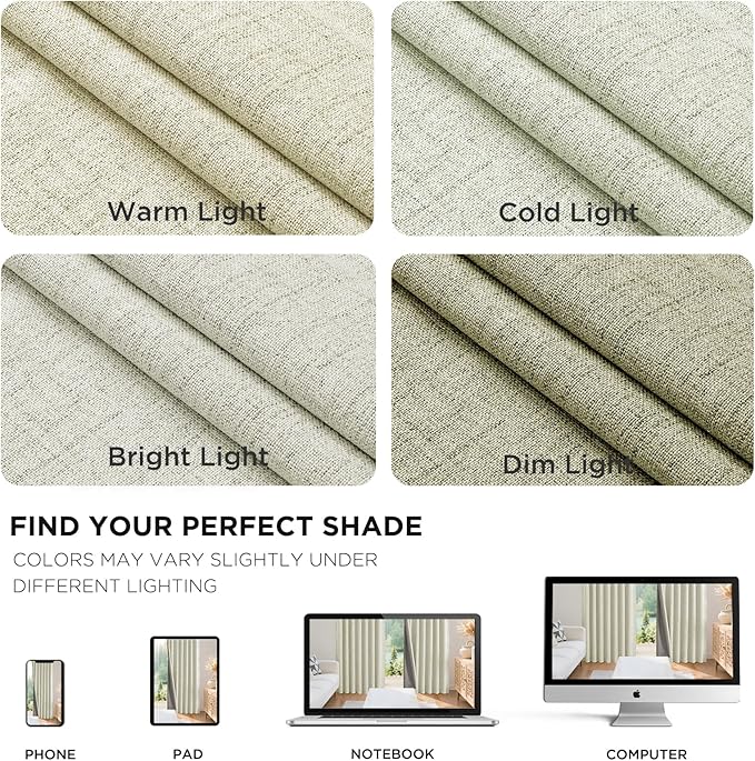 Joydeco Blackout Curtains for Bedroom - 100% Light Blocking 2 Panels Light Beige Drapes 37"W x 84"L, Thermal Insulated Room Darkening Curtains, Linen Textured for Living Room, Rod Pocket & Back Tabs