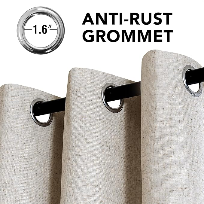 H.VERSAILTEX Linen Curtains 100% Blackout Curtains for Bedroom 84 inch Long Full Light Blocking Nature Linen Blended Window Curtains for Living Room Nickel Grommet (2 Panels, Heathered Linen)