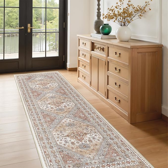 Kitchen Runner Rug Non Slip Washable 2.5x8, Soft Low Pile Entryway Rug Runners for Hallways,Carpet Runner for Living Room,Kitchen, Laundry, Bathroom(Orange,2.5'x8')