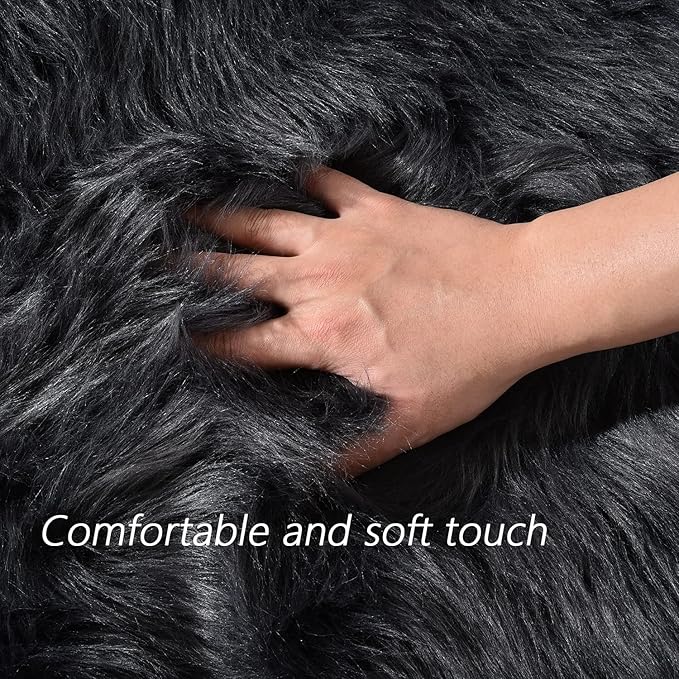 Latepis Dark Gray Faux Fur Rug 3x4 Area Sheepskin Rug for Bedroom Bedside Living Room Rugs for Sofa Cushion Playing Luxury Home Decor