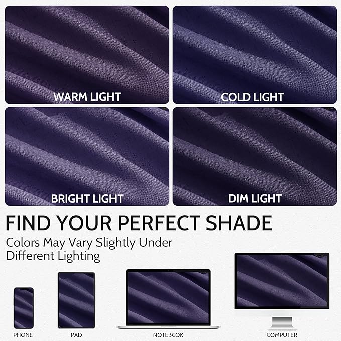 Purple Linen Curtains 90 Inch Long 2 Panels Set for Bedroom Living Room, Soft Linen Textured Window Drapes Semi Sheer Light Filtering Rod Pocket Back Tab Morden Style 52x90