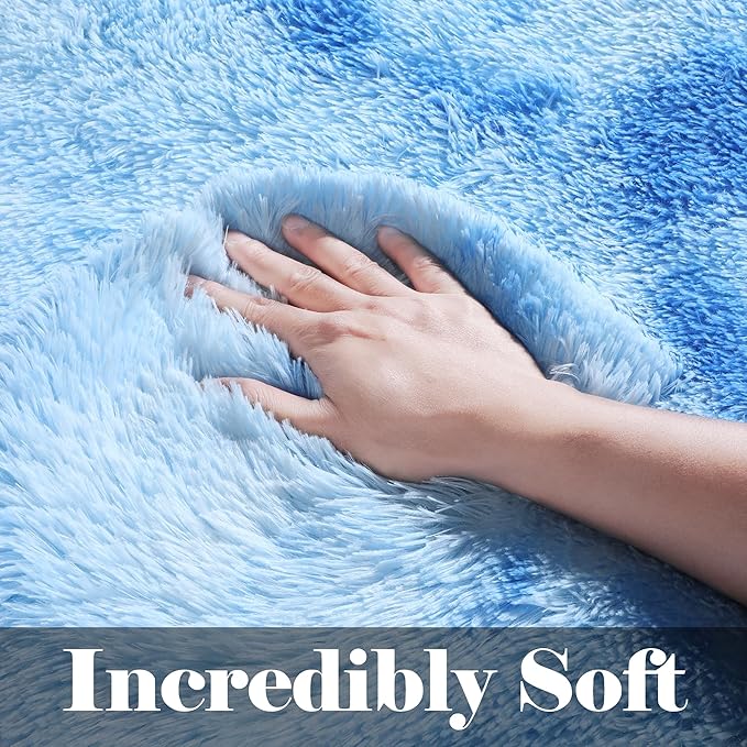 ONASAR Tie-Dye Blue Rugs for Living Room Bedroom, Fluffy 5x8 Bedside Area Rug, Soft Plush Shaggy Indoor Floor Carpet for Nursery Kids Girls Boys Teen Dorm Home Office Decor Aesthetic